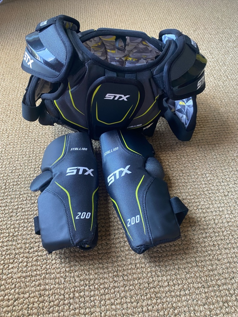 STX Youth Lacrosse Chest Protector, & Arm Pads - Black with Neon Yellow